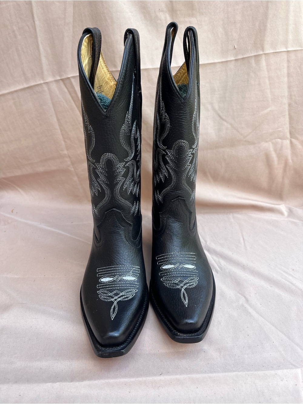 Classic Black Embroidered Western Heeled Boots